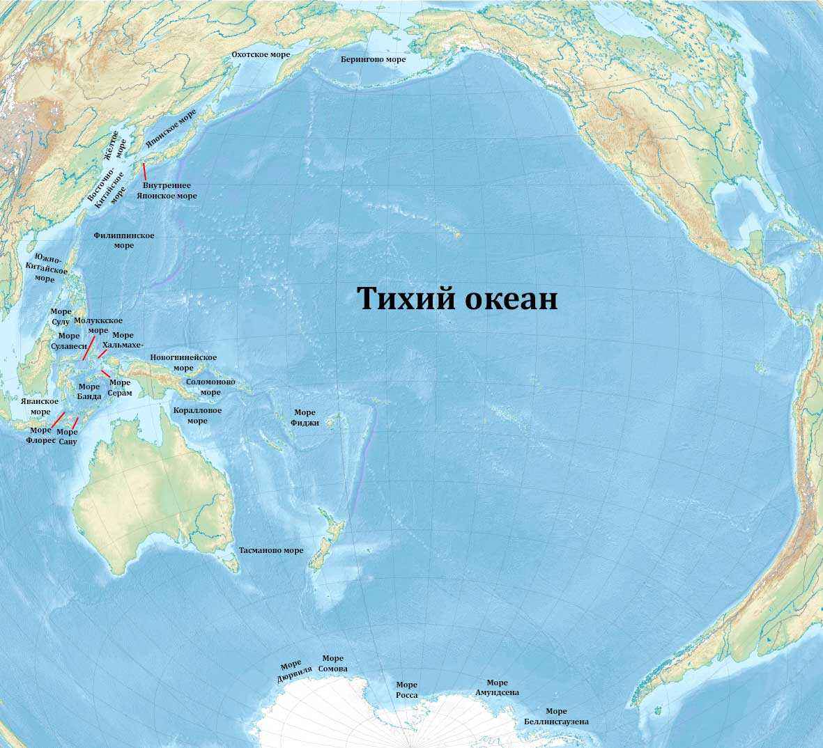 Моря Тихого океана - список, характеристика и карта
