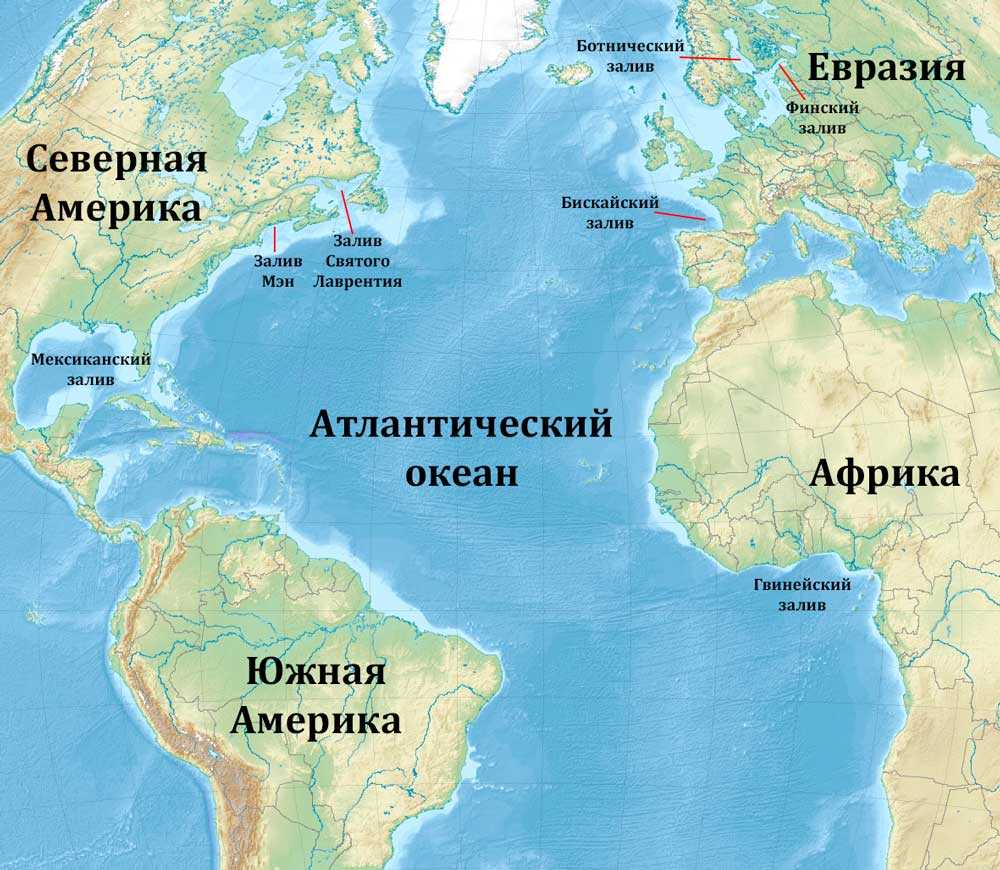 Самые большие заливы Атлантического океана - список, характеристика и карта