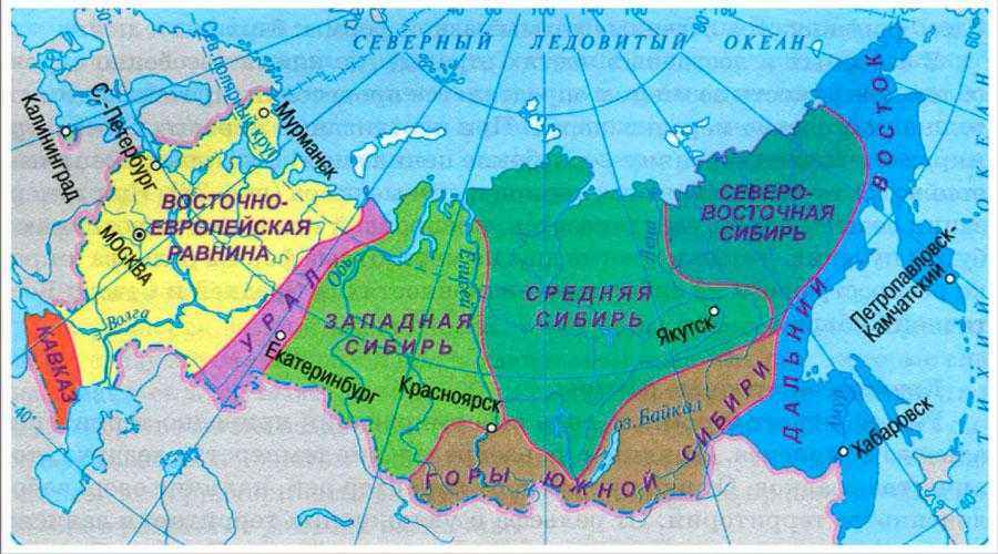 Какие крупные природные регионы выделяют на территории России? Названия, описание и карта